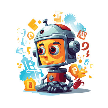 Cartoon Robot thinking in Confusion Character Design