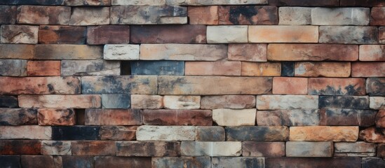 A detailed closeup shot showcasing a brick wall constructed with numerous rectangular bricks. The texture and pattern highlight the sturdy building material used in brickwork