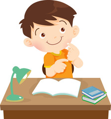 kid learning doing homework read and writing on desk