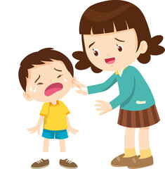 Comforting sad children with friend