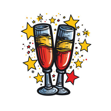 Champagne toast pop art icon vector illustration 