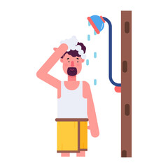 Trendy flat icon of a person taking shower 
