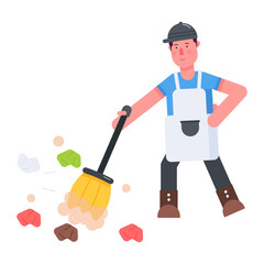 Grab this flat icon of a person sweeping floor 