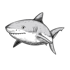 Hand drawn sketch of a shark. Isolated on white background.