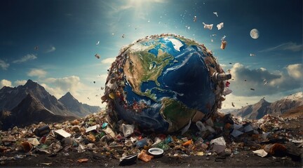 Ecological garbage disaster. Heaps of garbage that are killing our planet. - obrazy, fototapety, plakaty