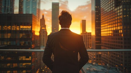 Businessman Gazing at Majestic Skyscraper