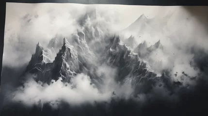 Photo sur Plexiglas Alpes Charcoal Pencil Sketch Black and White Ominous and Icy