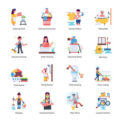 Bundle of 16 Trendy Housekeeping Flat Icons 

