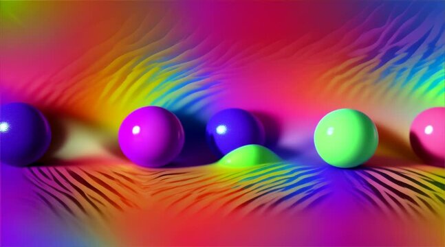 A colorful image of many different colored balls. The balls are all different sizes and colors, and they are scattered throughout the image. Scene is playful and fun