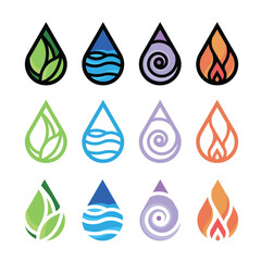 Collection set of 4 Elements nature symbol - fire earth water and air with water drop shape vector design - 758661572