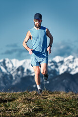 A running man training in the high mountains