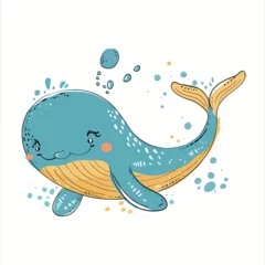 Cercles muraux Baleine Cute hand drawn whale. Vector illustration isolated on white background.
