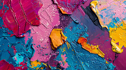 Closeup view of a textured colorful abstract painting