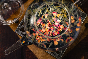 Butterfly pea blue tea in a tea pot	
