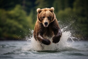 Obraz premium bear runs on water