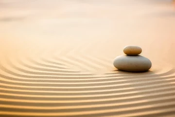 Tuinposter Zen garden stones on sand with ornament © olga