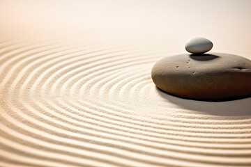 Fototapeta na wymiar Zen Stones With Lines On Sand - Spa Therapy - Purity harmony And Balance Concept
