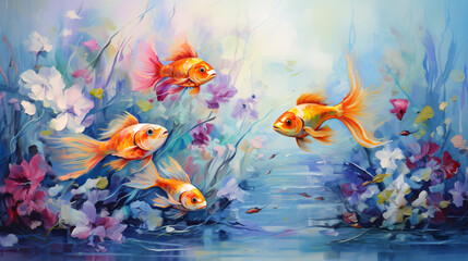 Colorful fantasy underwater world with beautiful fishes