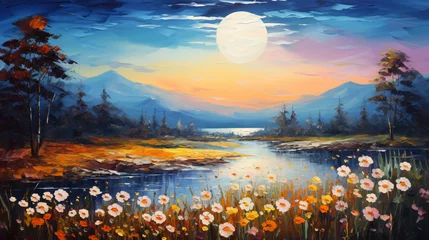 Fototapeten Colorful landscape oil painting background with space © Natia