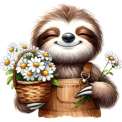 Sloth with white daisies