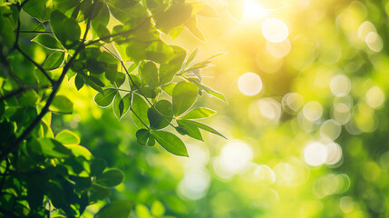 Sunny abstract green nature background, selective focus.