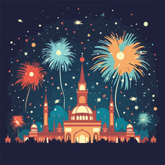 Colorful illustration of a dazzling firework display
