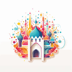 Colorful illustration of a greeting card with Eid Mubarak
