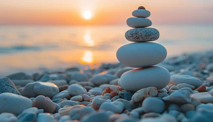 Foto auf Acrylglas stack of stones on the beach © Zabi