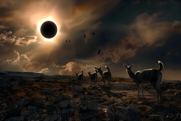 Animals viewing a Solar eclipse - obrazy, fototapety, plakaty