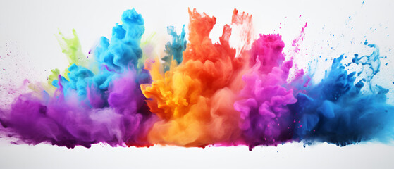 A colorful explosion of powder is flying in the air on