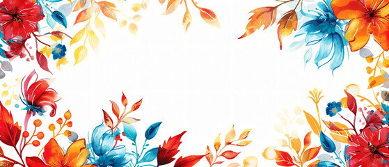 A colorful floral design on a white background with bl