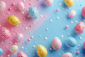 Fototapeta na wymiar Easter eggs festival, pastel background colors charming, adorable, shiny,3D illustration concepts.