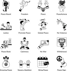 Fototapeta premium Collection of 16 Peace Glyph Icons