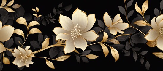 Luxurious black and gold floral design for decorative textile print - obrazy, fototapety, plakaty