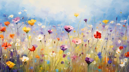 Gordijnen Digital oil painting of lush blooming summer meadow  © Natia