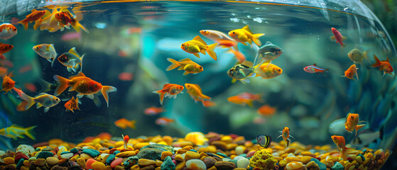 A fish bowl filled with lots of different types of fis
