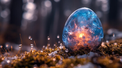 ice element egg, Holiday Easter eggs background , celebration backdrop and colorful easter eggs in beautiful nature landscape