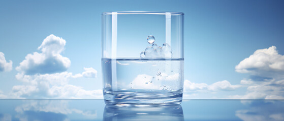 A glass filled with water and a cloud floating in it .