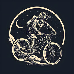 mountain bike logo, spaceman black background