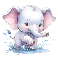 Cute elephant fun watercolor clipart, Playful baby elephant clipart