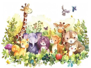 Cute animals from the Bible stories rendered in vibrant watercolors