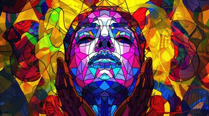 Stained Glass Artwork Representation of Jesus Christ - obrazy, fototapety, plakaty