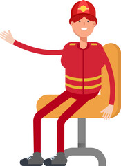 Naklejka premium Firefighter Character Sitting on Office Chair 