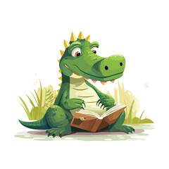 Obraz premium Crocodile reading book on white background illustratation