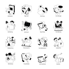 Trendy Doodle Mini Illustrations Depicting Website Issues 

 - obrazy, fototapety, plakaty