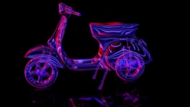 Rendering 3D animation, VISUAL EFFECTS scooter bike Model on a black background