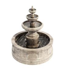 Three tier outdoor water fountain isolated on transparent background. 3D illustration