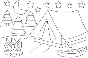 Camping coloring page for kids