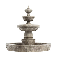 Three tier outdoor water fountain isolated on transparent background. 3D illustration