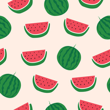 adorable watermelon fruit hand drawn seamless pattern vector illustration for decorate invitation greeting birthday party celebration wedding card poster banner textile wallpaper paper wrap background